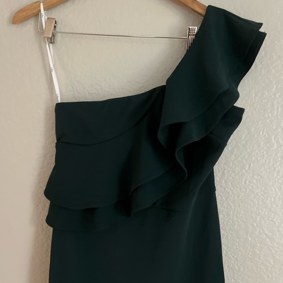 NWOT Grand Beauty Emerald Ruffled One-Shoulder Mermaid Maxi Dress - Picture 8 of 10